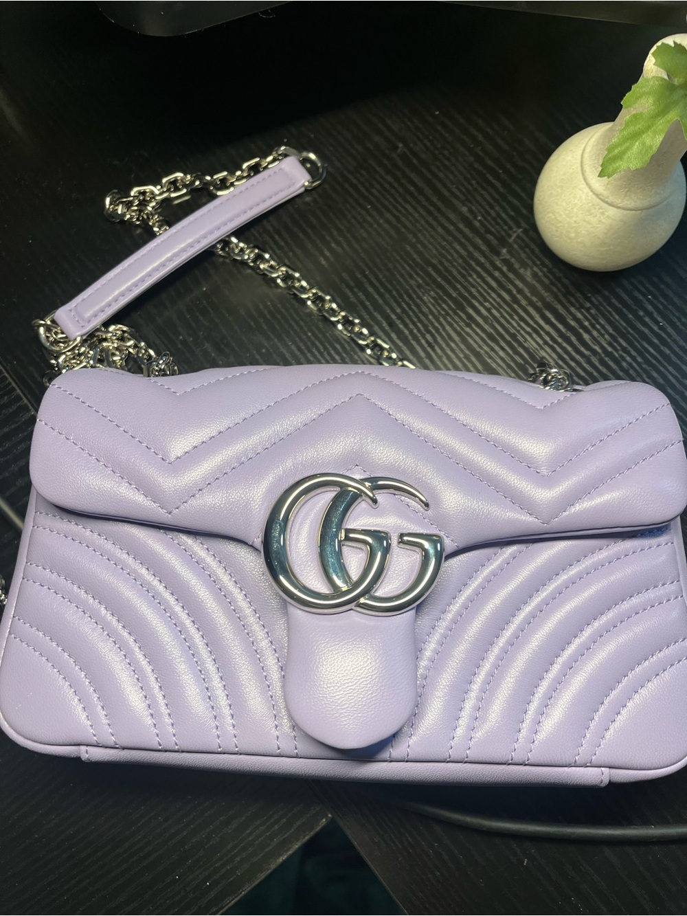 Gucci Marmont Leather Crossbody Bag - Lilac - Picture 7 of 9